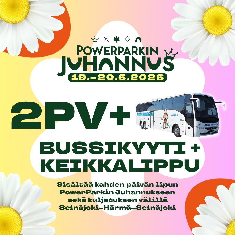 PowerParkin juhannus 2 päivää ja bussikyydit 2026